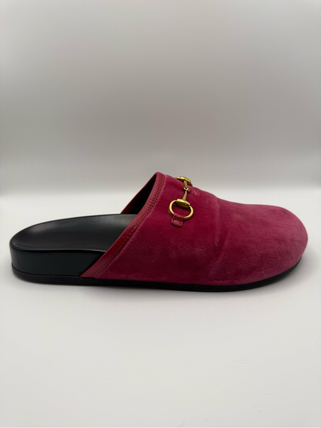 Gucci Pink Velvet Horsebit Mule Flats